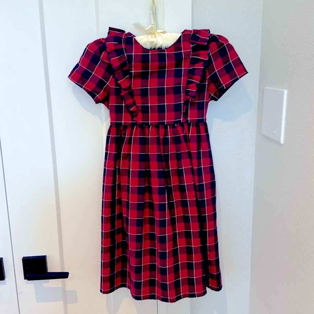 Edgehill Collection Red White and Blue Plaid Scallop Collar Dress